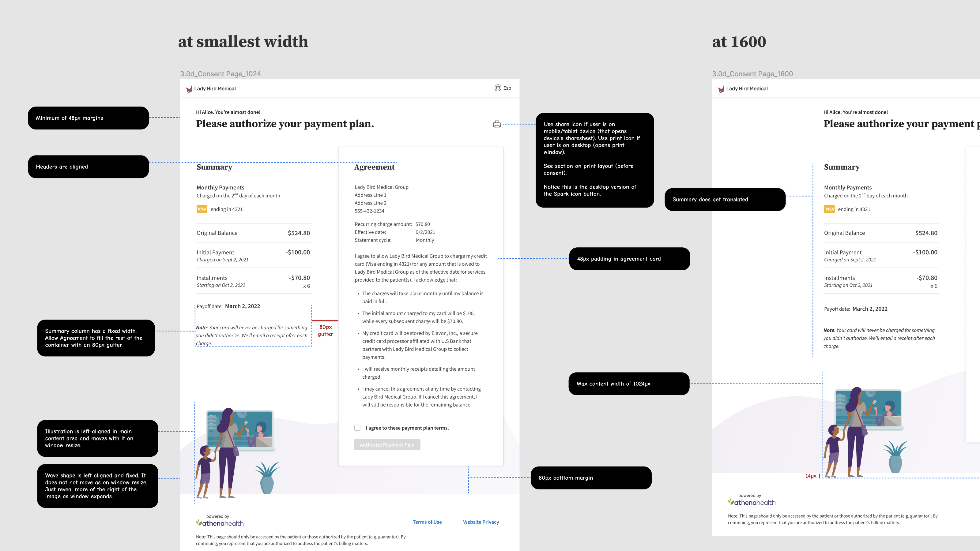 Desktop/Large Breakpoint design annotations