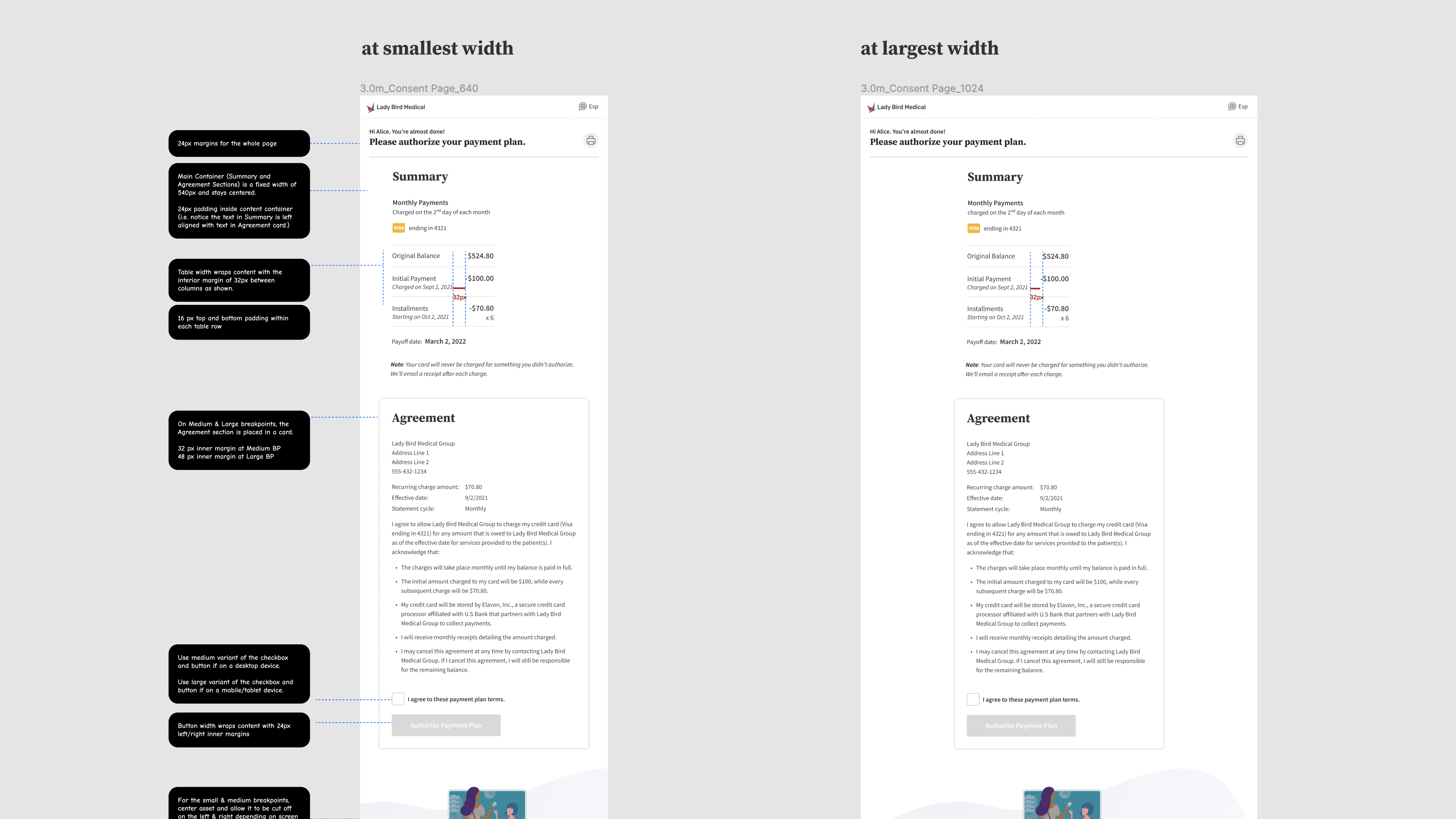 Tablet/Medium Breakpoint design annotations