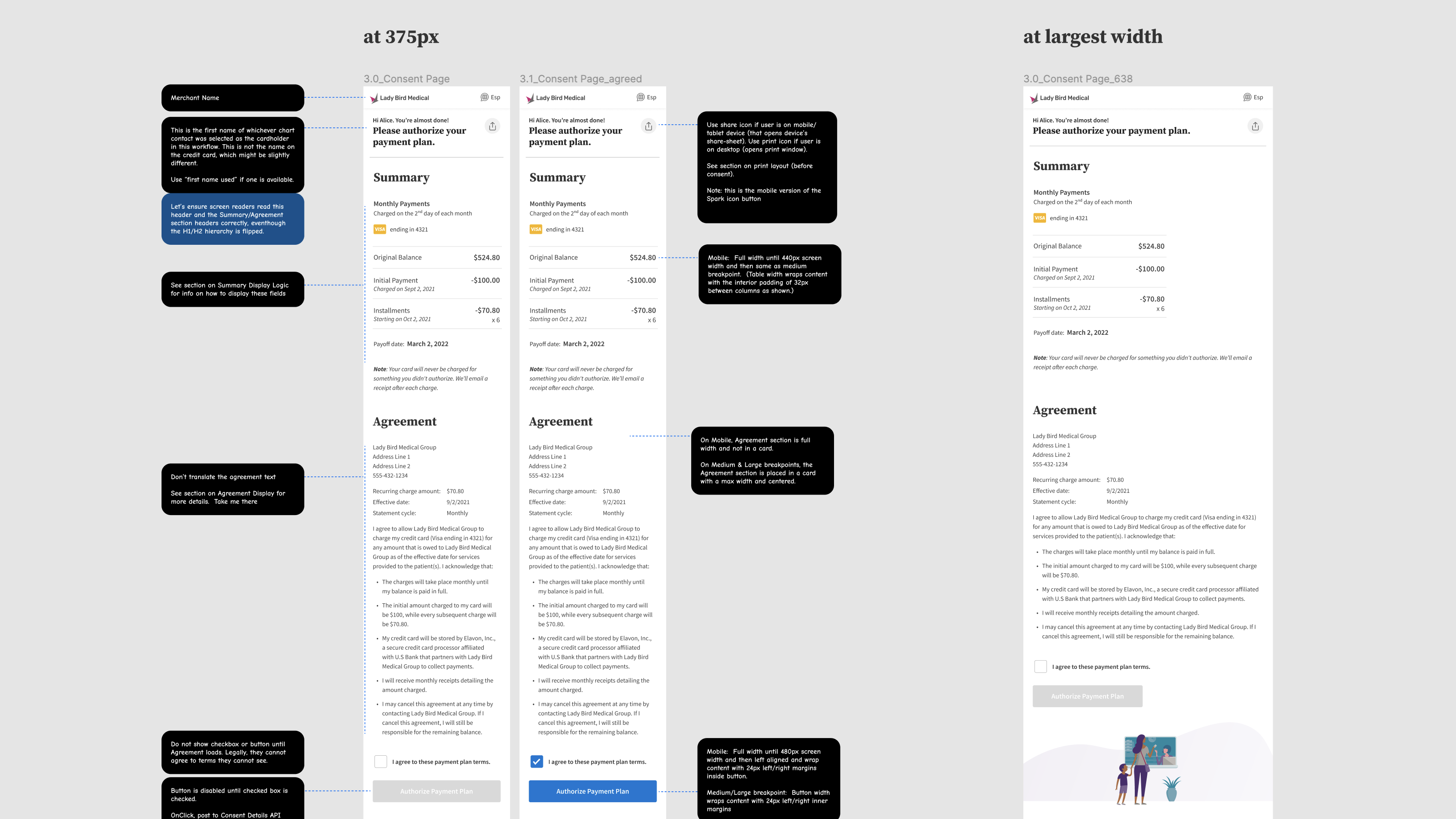 Mobile/Small Breakpoint design annotations 